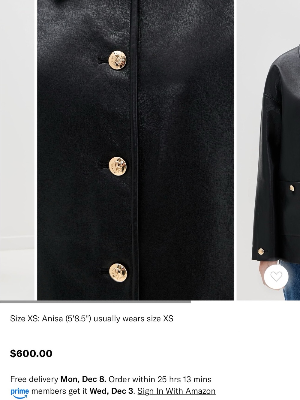Anine Bing Luca Black Leather Button-Front Jacket with Gold Hardware - Picture 9 of 12
